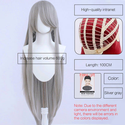 Synthetic Cute Cosplay Wig 40-inch Oblique Bangs Anime Costume Long Straight Lolita Wig Party Wig