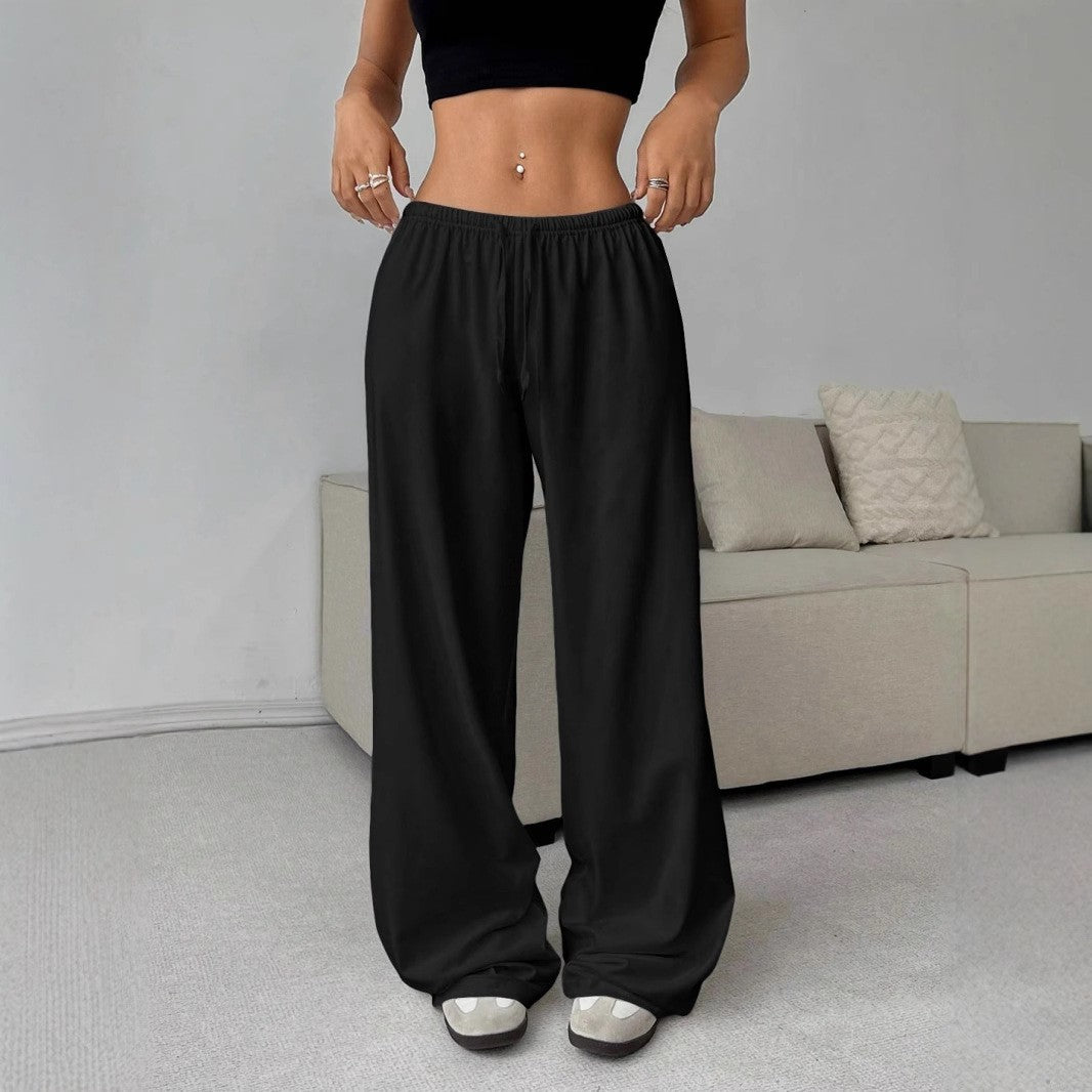 Elegant Solid High Waist Baggy Pants Fashion Women Loose Drawstring Pocket Wide Leg Pants Casual Sweatpant Streetwear Trousers
