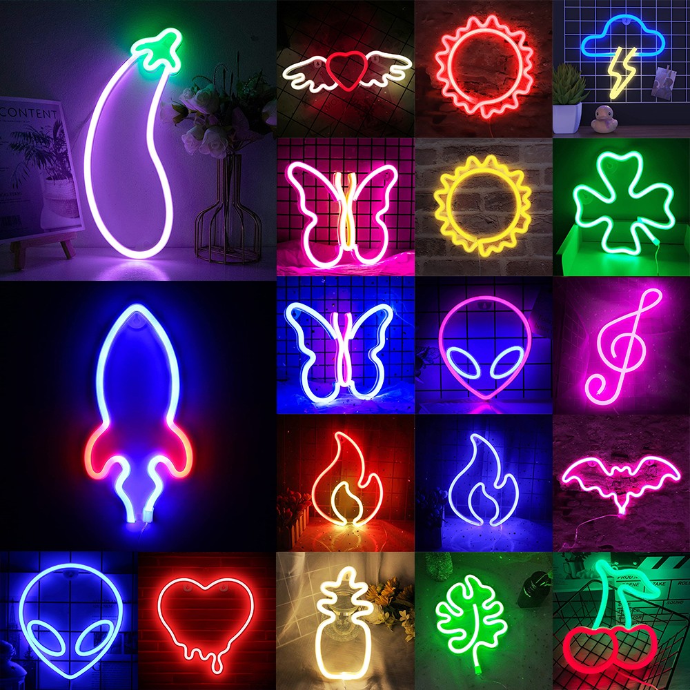 USB/Battery LED Neon Lights Sign for Wall Art Decor Heart Gaming Bar Bedroom Decoration Hanging Neon Sign Party Alien Night Lamp