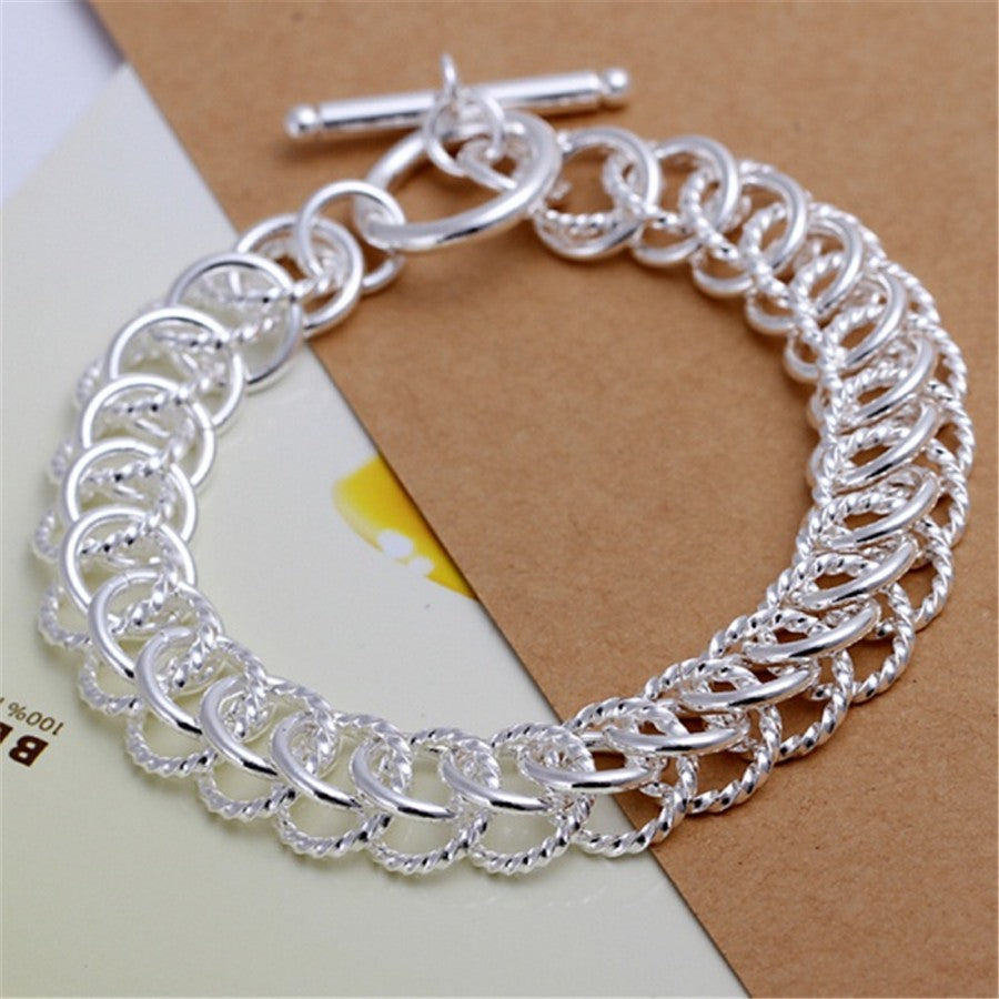 Pulseira Requintada em Prata Esterlina 925 com Corrente Sólida, Amuleto da Moda, Feminino e Masculino, Joias para Casamento, Modelos Lindos e Simples