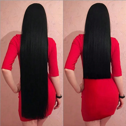 24 polegadas/32 polegadas/40 polegadas Cabelo Sintético Liso Comprido Aplique Tic-Tac Extensão de Cabelo Peça de Cabelo Natural Preta para Mulheres