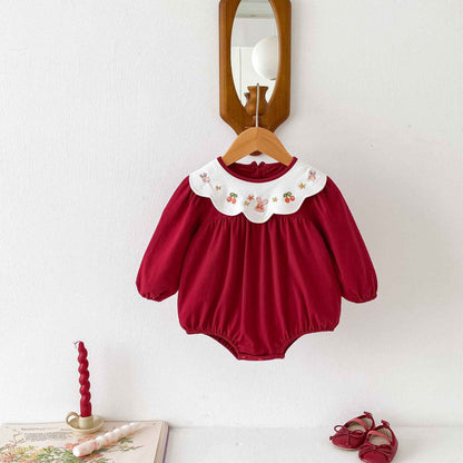 Newborn Christmas Red Clothes Autumn Kids Baby Girls Sweet Petal Collar Princess Rompers Infant New Baby Girls Rompers Clothes
