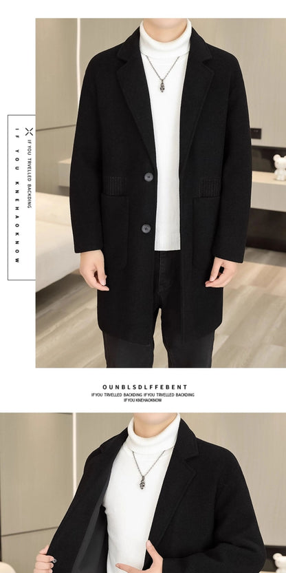 Men's Long Over-the-Knee Trench Coat Youth Black Business Casual Suit Collar Overcoat Mid-Length Trench Coat
