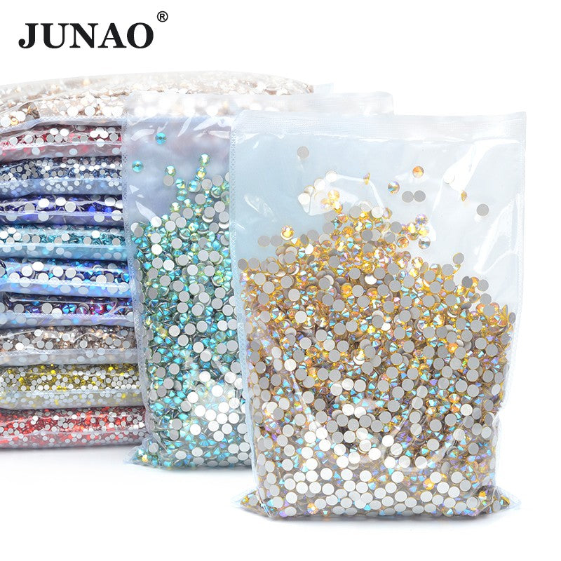 JUNAO Wholesale SS6 SS10 SS12 SS16 SS20 SS30 Flatback Glass Rhinestones Clear Cr