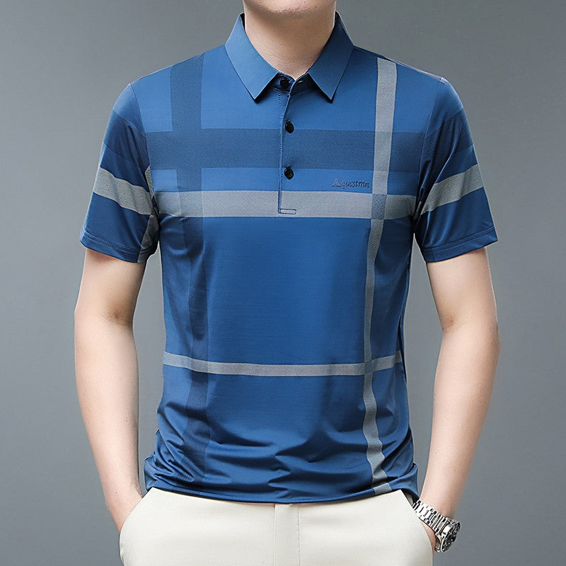 Men's Business Casual Polo Short Sleeved Smooth Wrinkle Resistant Comfortable Top New
