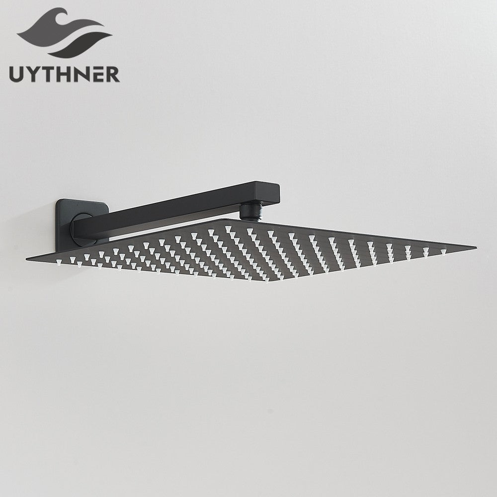 Chuveiro Quadrado de Teto 8"/10"/12" Ultrafino para Banheiro com Braço de Chuveiro Acessórios de Torneira Montado na Parede