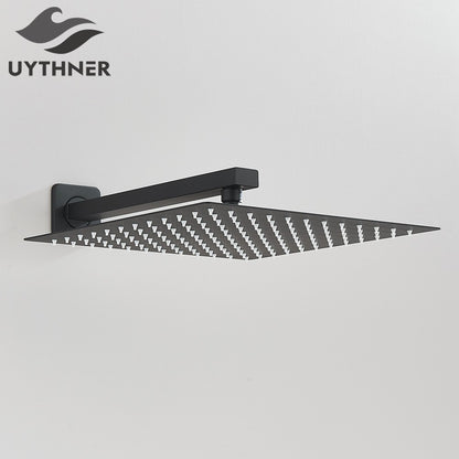 Chuveiro Quadrado de Teto 8"/10"/12" Ultrafino para Banheiro com Braço de Chuveiro Acessórios de Torneira Montado na Parede