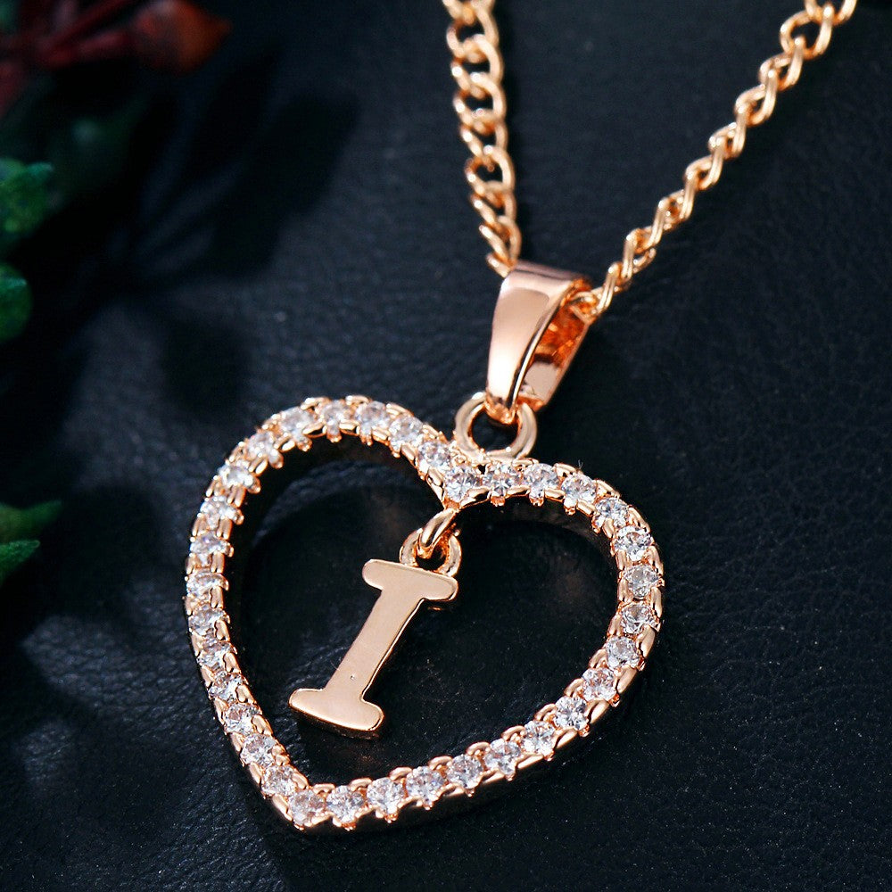 Customizable Love Pendant Necklace with Zircon 26 Letter Initial Jewelry for Men And Women