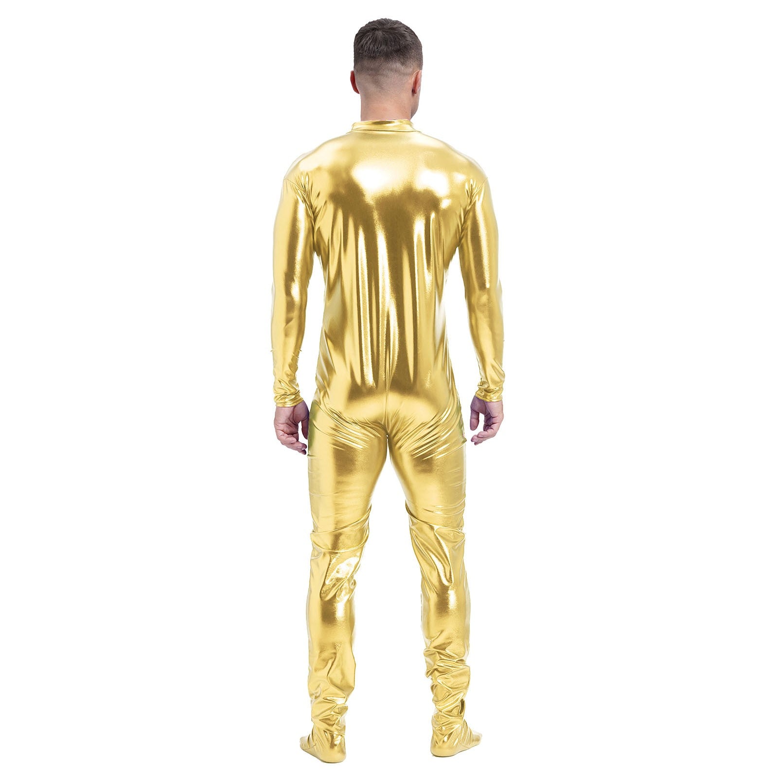 Men's Shiny Metallic Zentai Dress-up Jumpsuit Cosplay Costume Performance Stage Disco Clubwear Full Body Unitard Tights Leotard