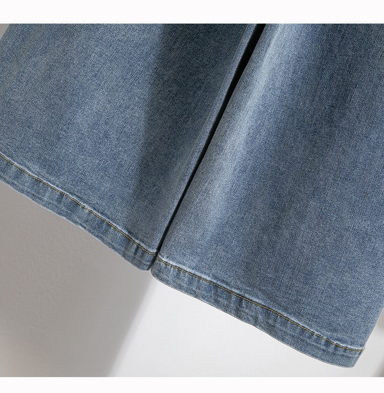 Plus Size Denim Skirt Women Autumn 2024 New High Elastic Waist Blue Color Jeans Skirts With Lining Korean Style Casual Skirt