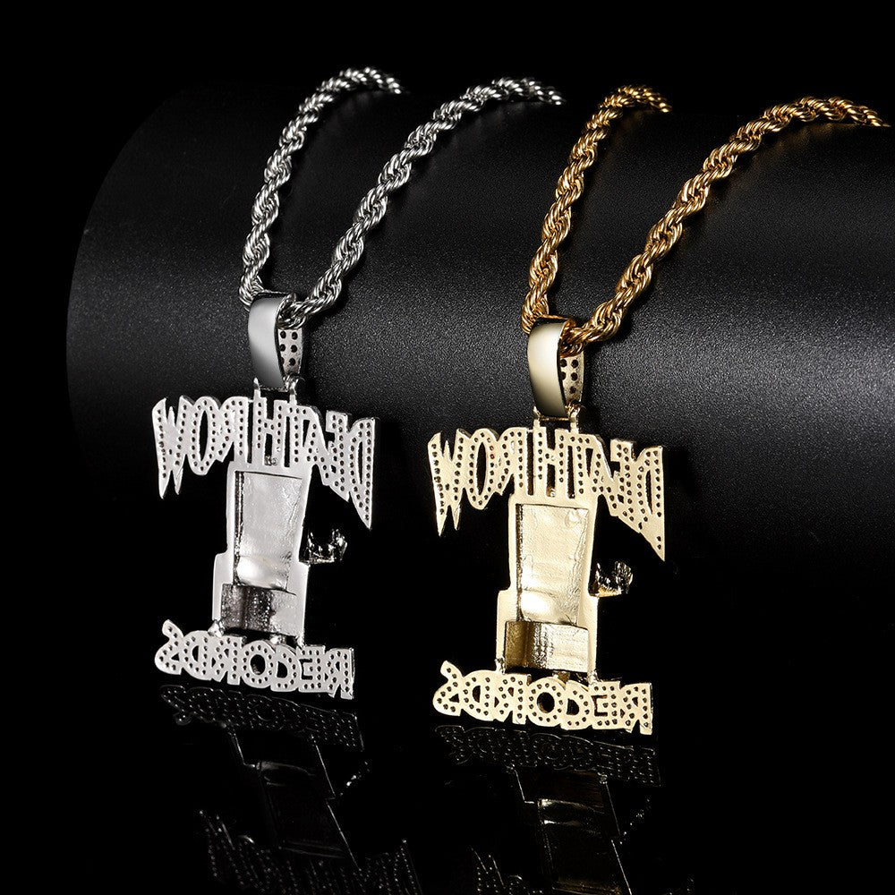 Hip Hop Jewelry Deathrow Records Pendant Necklaces for Men Iced Out Cubic Zirconia Charms 18K Gold Plated Copper Pendants