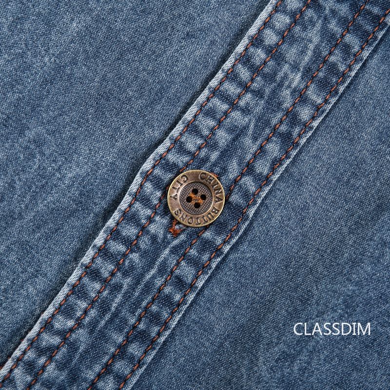 Men Short Sleeve Denim Shirts Multi pockets Tooling Shirts New Summer Blue Jeans Shirts High Quality Men Cotton Casual Shirts 3