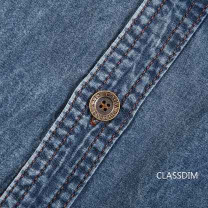 Men Short Sleeve Denim Shirts Multi pockets Tooling Shirts New Summer Blue Jeans Shirts High Quality Men Cotton Casual Shirts 3