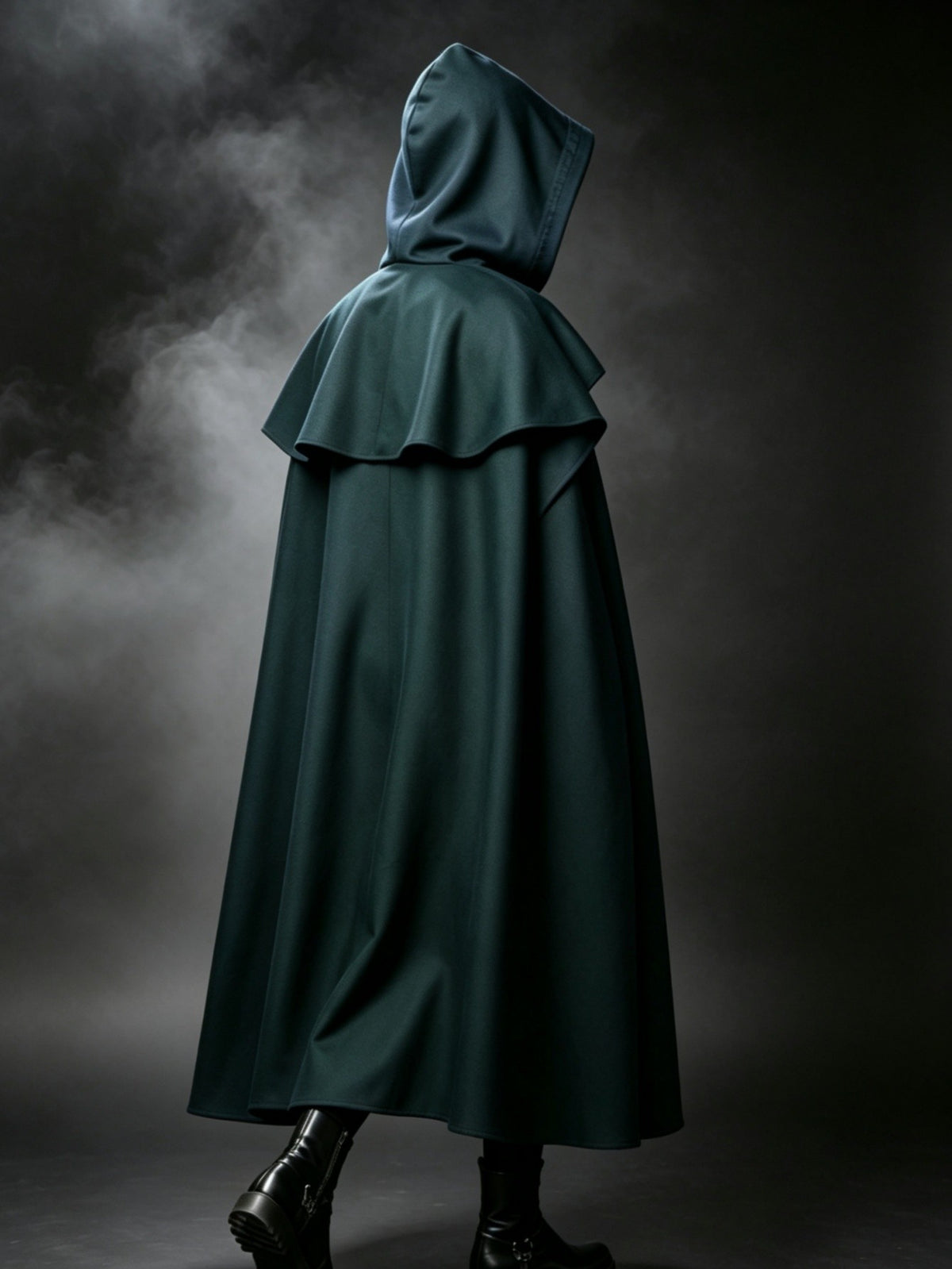 Medieval Vintage Hooded Long Cos Cloak, Dark Green Double Lapel Tie Cape, Unisex Ranger Hunter Wizard Role Play Costume, Retro Gothic Cosplay Coat for Halloween Stage Performance
