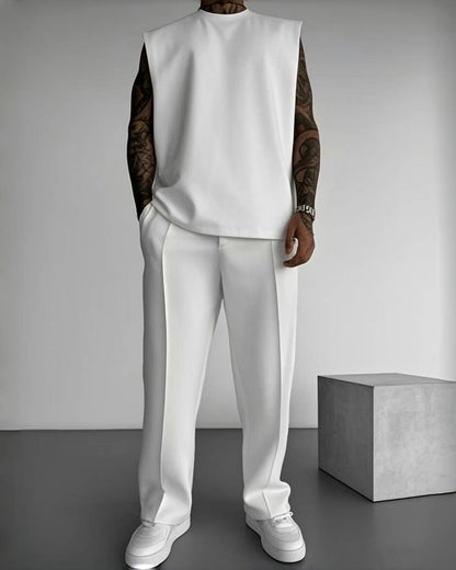 New summer sleeveless sports suit 2025 men's casual solid color trousers men's clothing vest two-piece set,