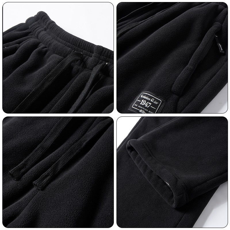 IPPOLICH Mens Winter Casual Pants Outdoor Plush Velvet Thickened Cold-proof Pure Cotton Casual Pants Men Windproof Warm Trousers