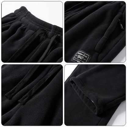 IPPOLICH Mens Winter Casual Pants Outdoor Plush Velvet Thickened Cold-proof Pure Cotton Casual Pants Men Windproof Warm Trousers