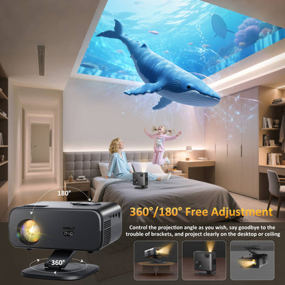HORLAT M4 Projetor Portátil 25000 Lumens Android12 Mini Projetor 4K 64G Foco Automático Keystone Full HD 1080P 3D Home Theater WiFi6