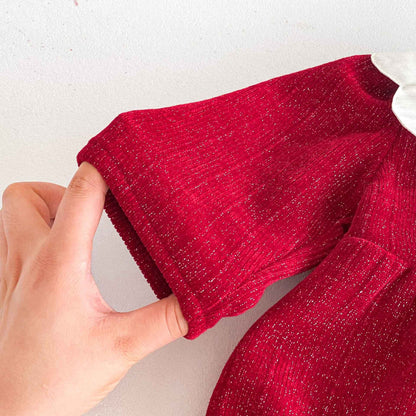 Newborn Christmas Red Clothes Autumn Kids Baby Girls Sweet Petal Collar Princess Rompers Infant New Baby Girls Rompers Clothes