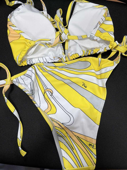 Luxury Design Women's Sexy Small Chest Push-up Kini Set Swimsuit Brand Beach Swimsuit Print Belly-covering Slimming Swimsuit