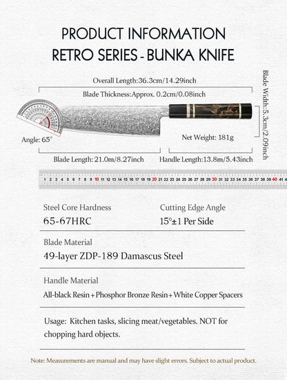 HEZHEN 8.3 Inch Bunka Knife 49 Layers ZDP-189 Damascus steel Powder Core Steel Kitchen Cook Wooden Gift Box kiritsuke Knife