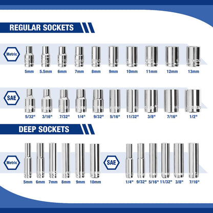 WORKPRO 69PC 1/4" Ratchet Wrench and Screwdriver Bits Set Sockets Set Hex Torque Quick Release Ratchet Wrench Handle Repair Tool