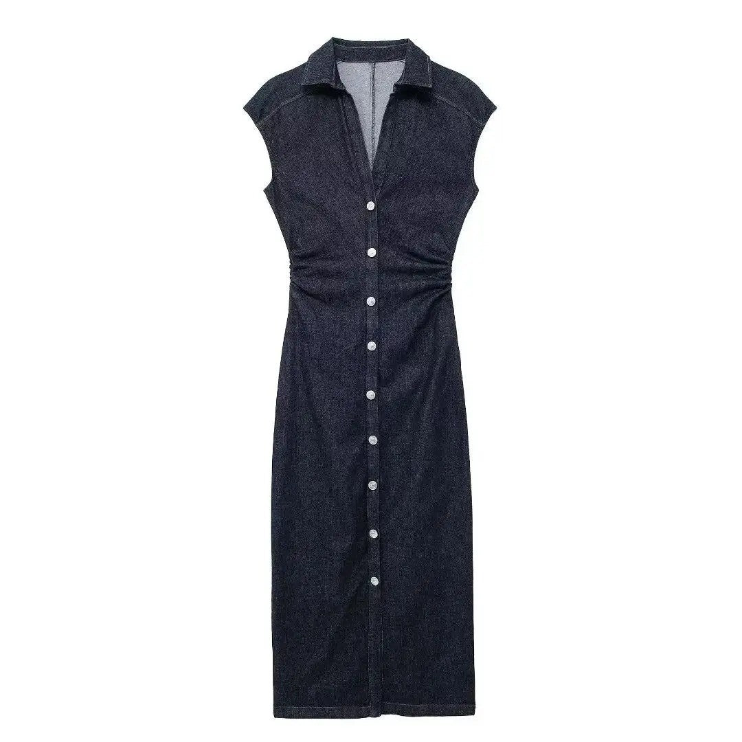 TRAFSHE Sleeveless Denim Long Dress Women Bodycon Tank Midi Dress Woman Summer R