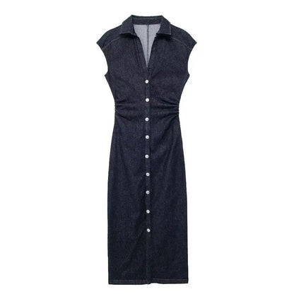 TRAFSHE Sleeveless Denim Long Dress Women Bodycon Tank Midi Dress Woman Summer R