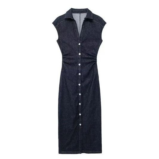 TRAFSHE Sleeveless Denim Long Dress Women Bodycon Tank Midi Dress Woman Summer R