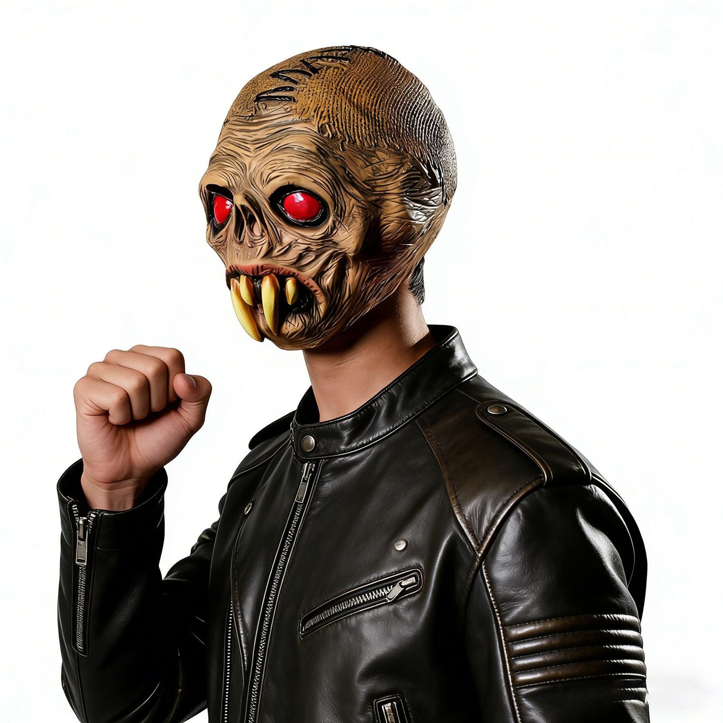 1Pc Scary Zombie Monster Latex Full Face Mask Red Eyes Yellow Fangs Unisex Halloween Cosplay Prop