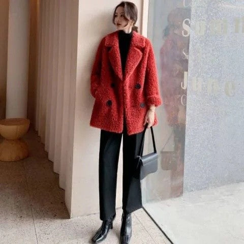 Thickened Lamb Velvet Jacket Women's Mid-Length Loose Slimming Fur Particle Velvet Coat Polyester Fiber Full Sleeve Long Coat
