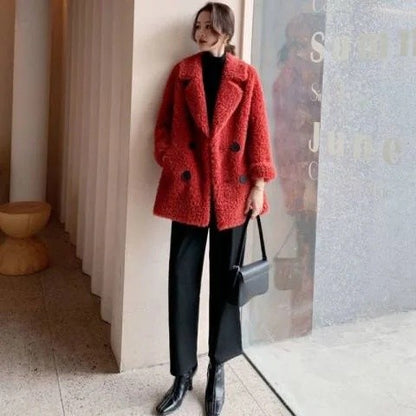 Thickened Lamb Velvet Jacket Women's Mid-Length Loose Slimming Fur Particle Velvet Coat Polyester Fiber Full Sleeve Long Coat