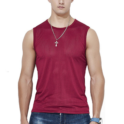 Men's Ice Silk Mesh Tank Tops Gym Stringer Transparent Bodybuilding Sleeveless Shirt Fitness Vest Male mesh Muscle Singlets
