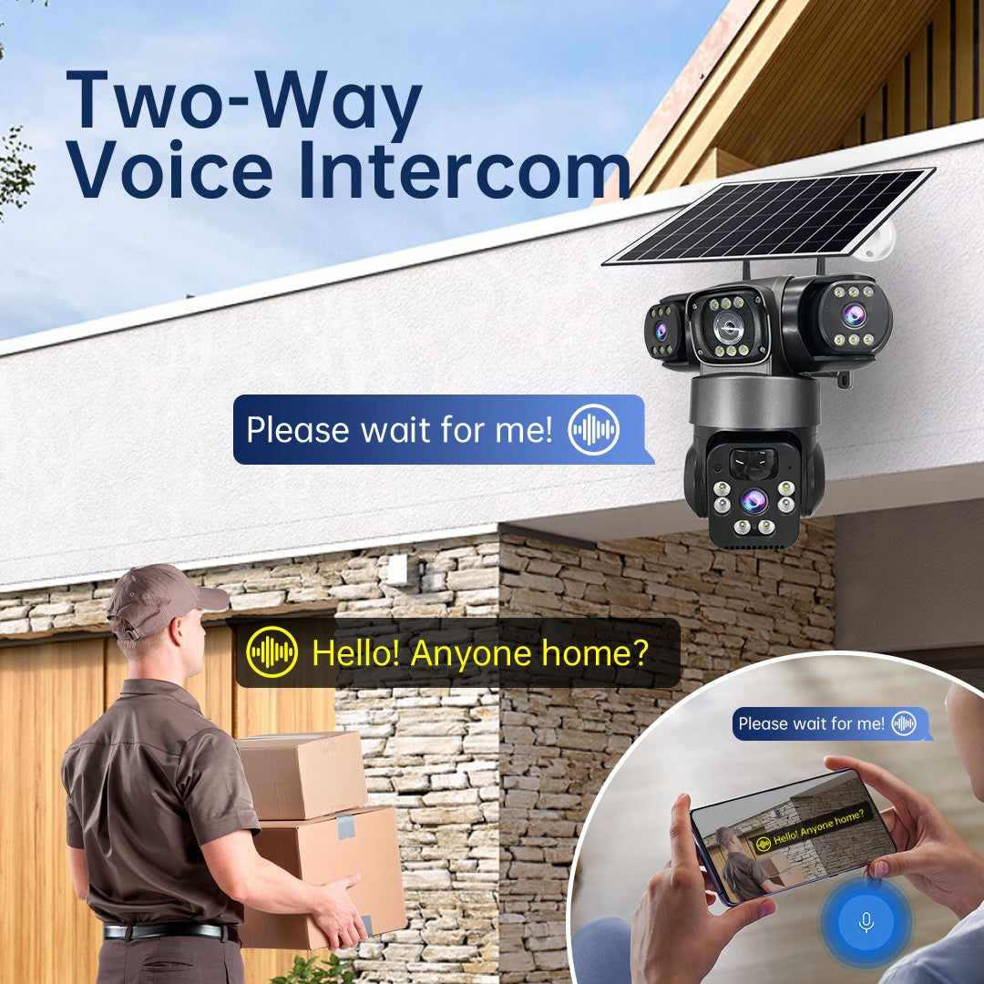 WiFi Solar Camera Three Lenses Outdoor 15MP 8K HD Low Power Battery IP Camera PIR Night Vision V380 Pro CCTV Security Protection