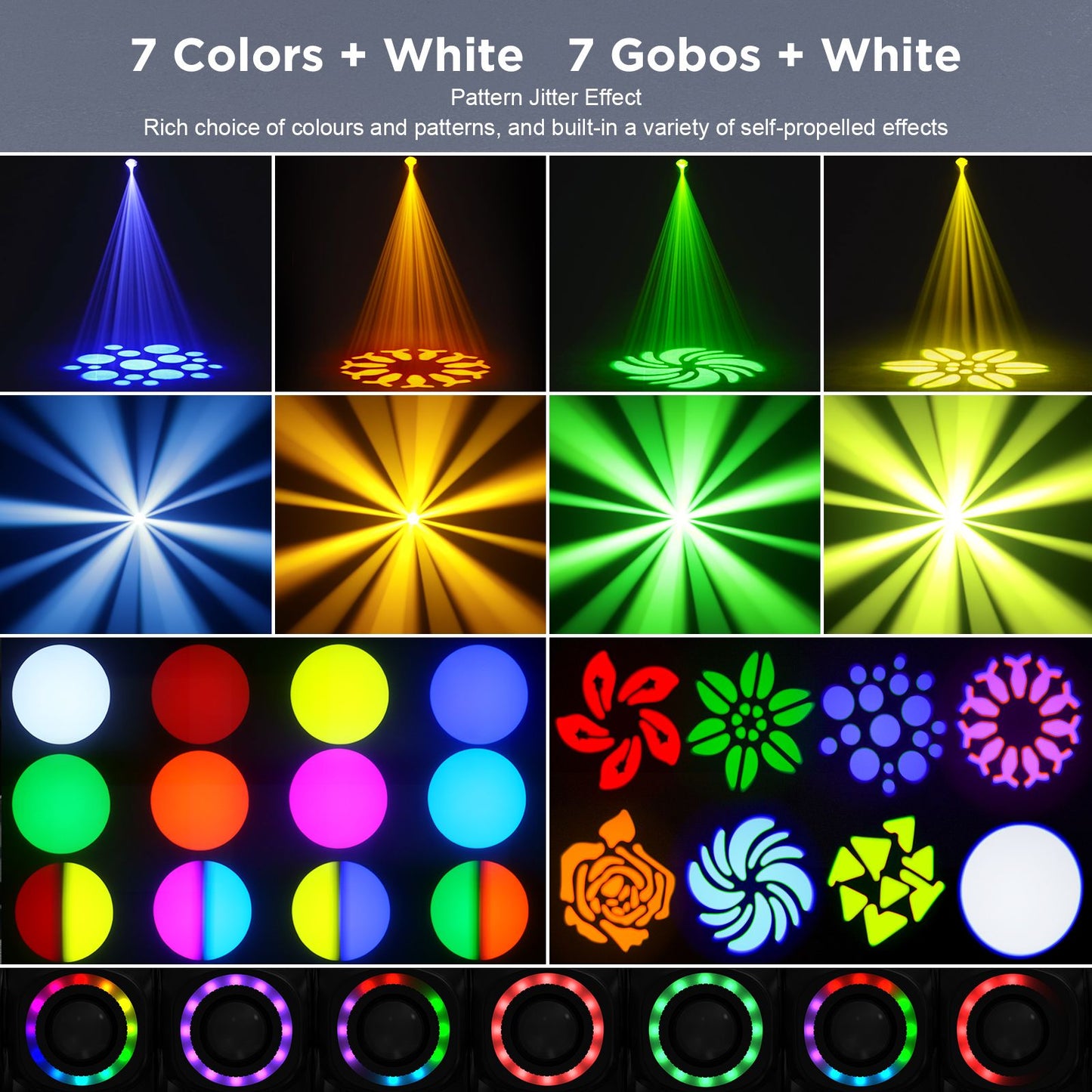 Datewink 120W LED Beam Moving Head Light 8 Patterns RGB Stage Lighting Effect DMX512 For DJ Disco Show Concert Party KTV Karaoke
