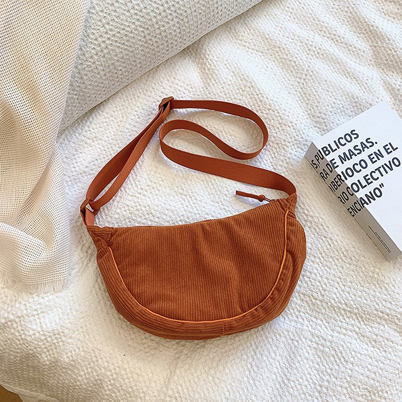 Solid Color Corduroy Women's Hobos Shoulder Bag Retro Casual Female Crossbody Bags Ladies Daily Travel Handbags Messenger Bag