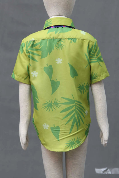 Fox Nick Wilde Cosplay Shirt With Tie Men Halloween Green Leaves Printed Summer Casual T-shirt and Necktie