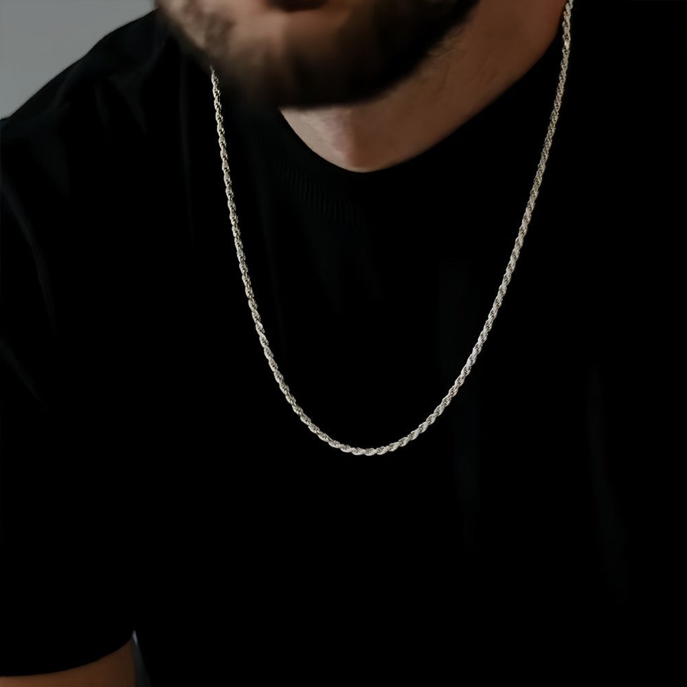 Colar Masculino 2mm Cor Prata Corrente Torcida Gargantilha Simples de Aço Titânio Joias Modernas de Aço Inoxidável Que Não Desbotam
