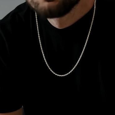 2mm Men Silver Color Twisted Twist Chain Necklace Simple Titanium Steel Choker Fashionable Non-fading Stainless Steel Jewelry