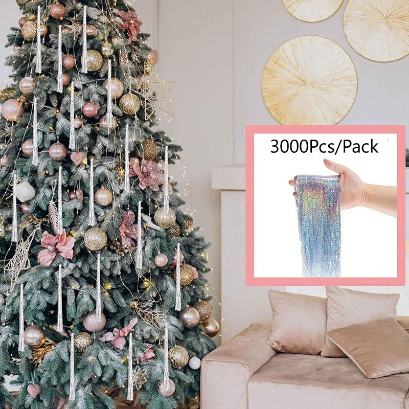 3000 Strands Icicles Iridescent Tinsel Foil Fringe Garland for Christmas Xmas Tree Graduation Party Supplies Holiday Decor