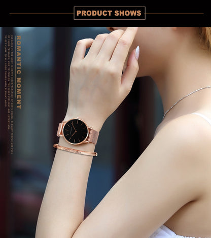 Hannah Martin Women Watch Japan Quartz Movement Simple Waterproof Rose Gold Stainless Steel Mesh Ladies watch relogio feminino