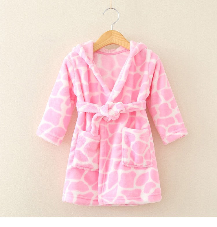 Boy and Girls Flannel Pajamas Robe Autumn and Winter Children Sleepwear Soft Hooded Kids Homewear 2-8 Years