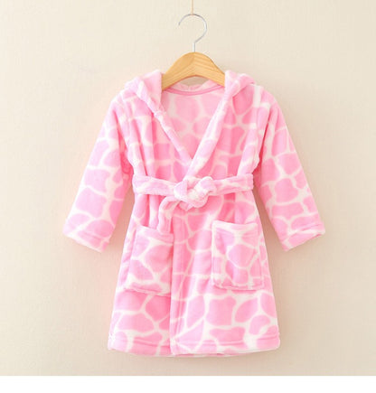 Boy and Girls Flannel Pajamas Robe Autumn and Winter Children Sleepwear Soft Hooded Kids Homewear 2-8 Years