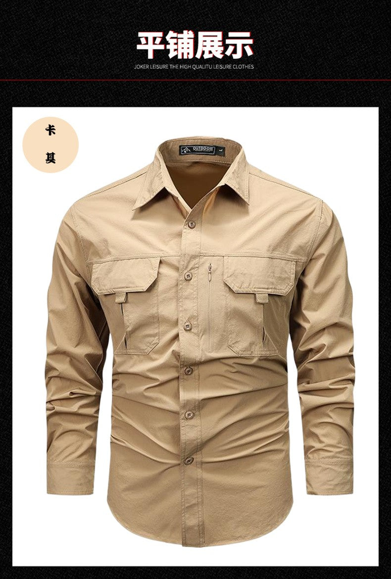 Spring Autumn Men's Shirts Tactical Work Long Sleeve Shirt Tops Outdoor Casual Multi-pocket Camp Hike Cargo Long-sleeved Shirts