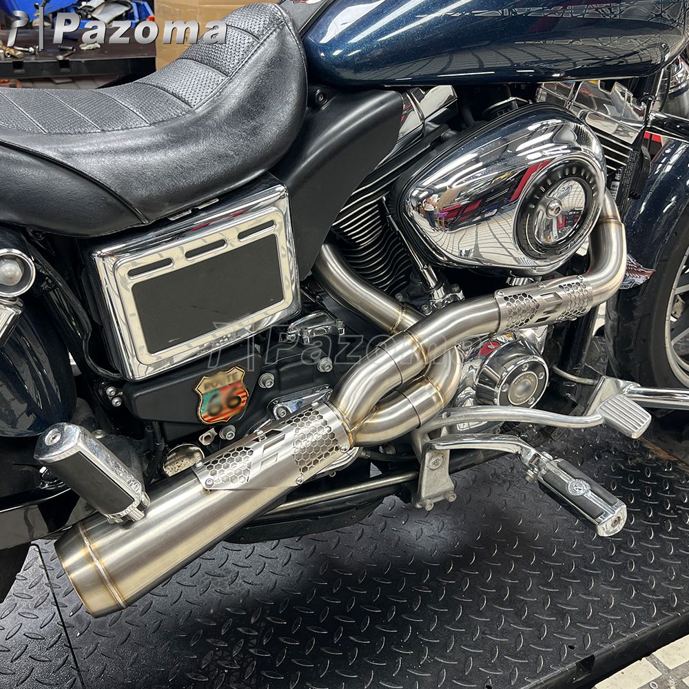 Pazoma 2-in-1 Exhaust Muffler Motorcycle Stepped Exhausts System For Harley Dyna Low Rider Street Fat Bob Super Wide Glide 06-17