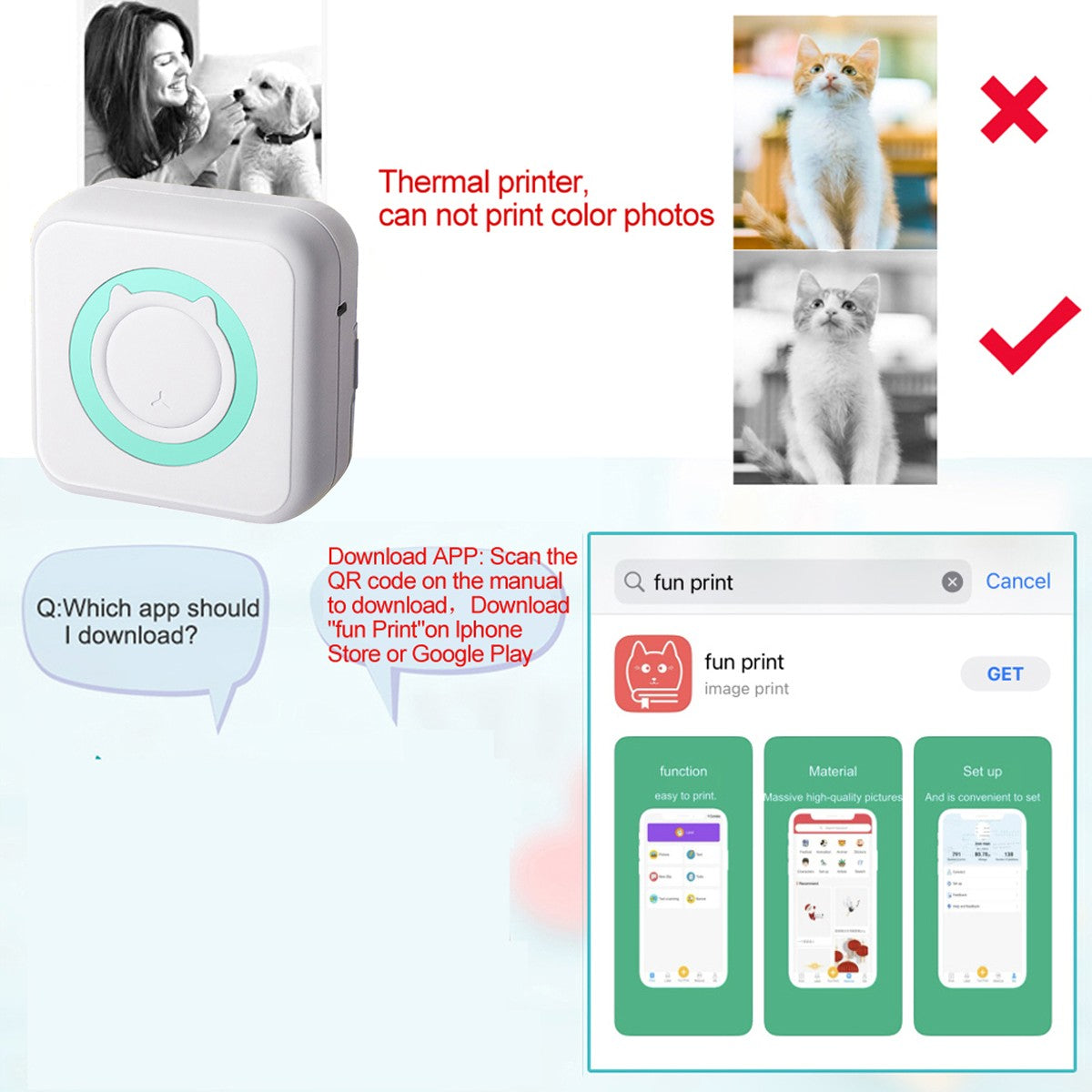 Portable Mini printer,thermal pocket Label  printer, for Android or IOS APP, inkless sticker printer, suitable for home, office