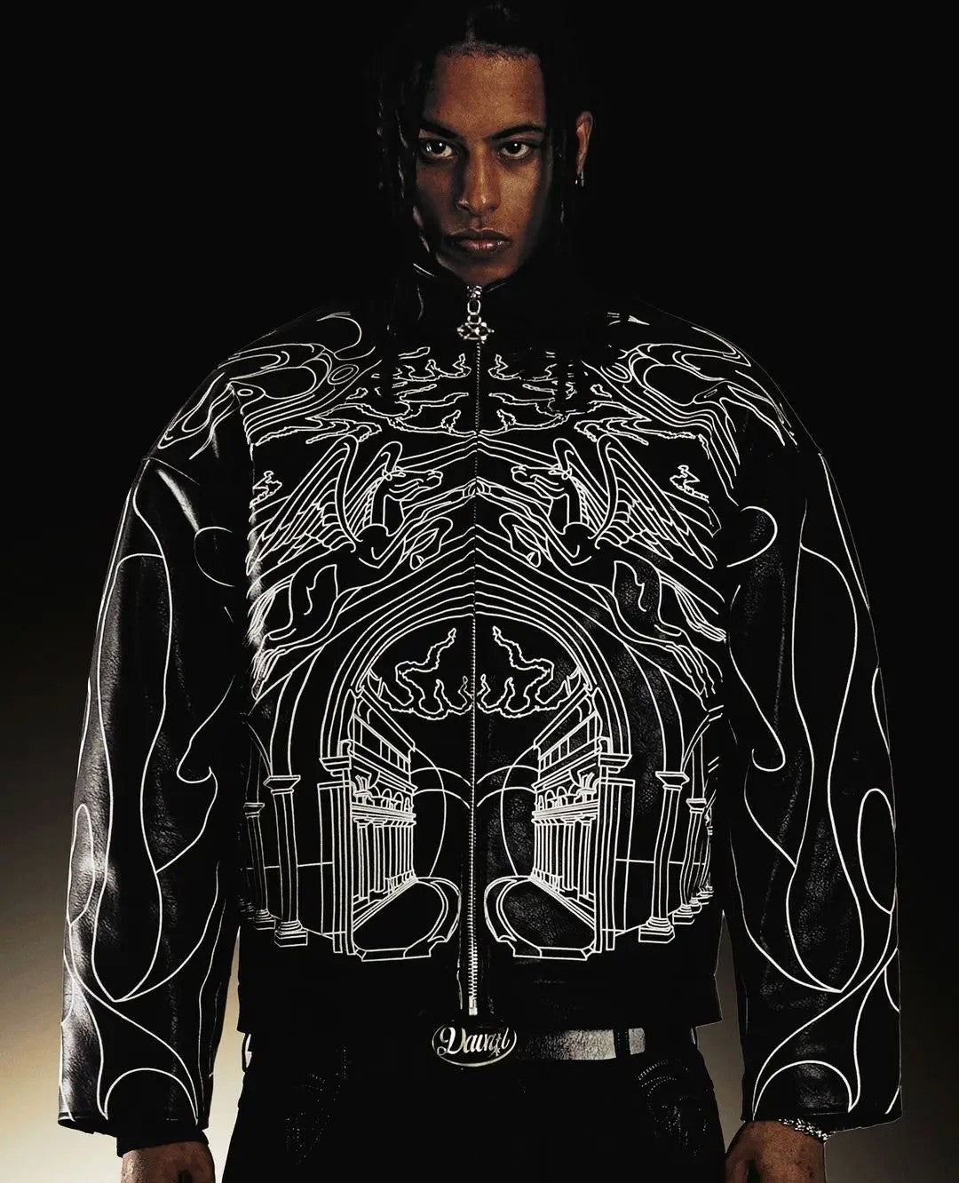 Retro Y2k Gothic Jackets for Men Hip Hop Rock Line Letter Pattern Pu Leather Jacket Black Thickened Loose Zipper Jacket Coats