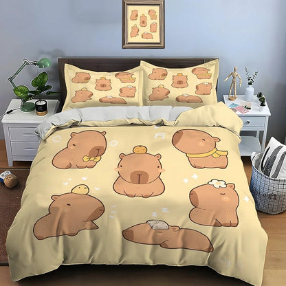 Cute Cartoon Capybara Print Bedding Set Duvet Cover 1 Duvet Cover 2 Pillowcases Adult and Children Bedding Set Christmas Gifts