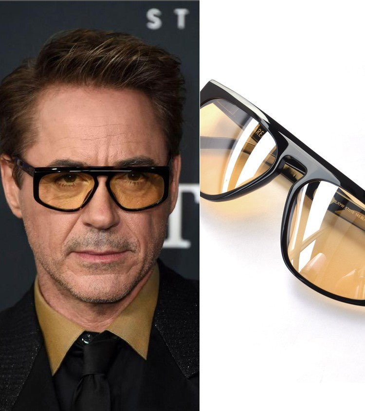 Iron Man Robert Downey Sunglasses Tony Stark Original Sunglasses Yellow Lens Cycling Glasses Man Car Driving Glasses Oversized