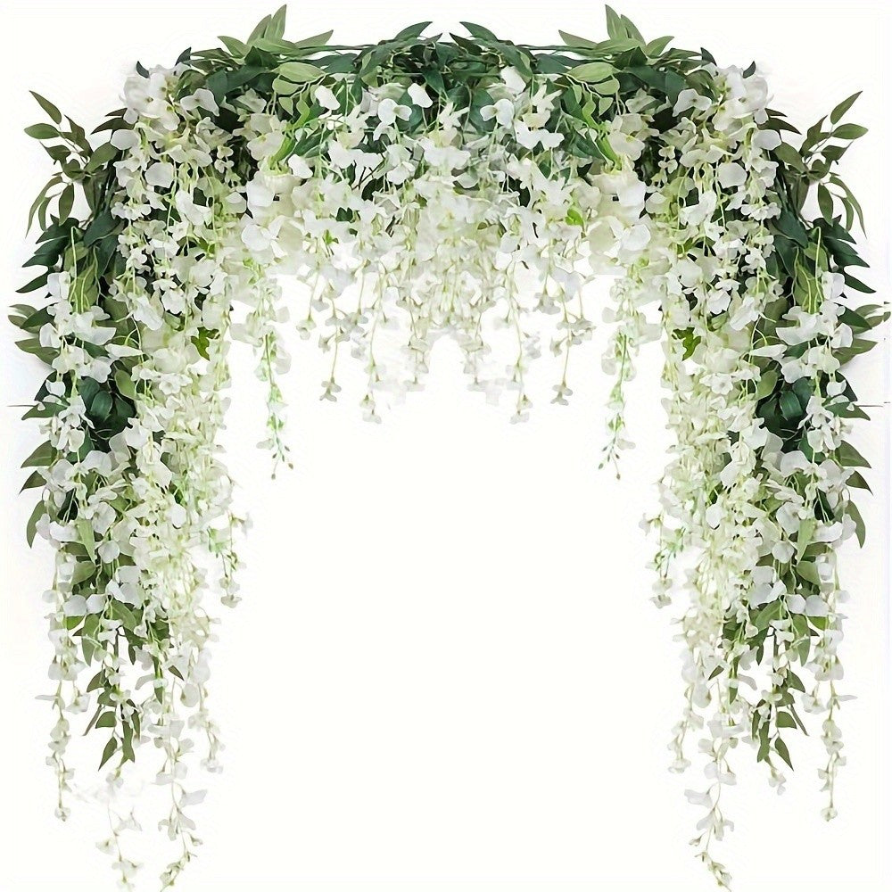 Wisteria Artificial Flowers Garland,Artificial Wisteria Vine Hanging Flower For Home Garden Outdoor Ceremony Wedding Home Decor